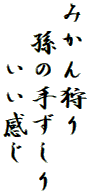 みかん狩り
　孫の手ずしり
　　いい感じ